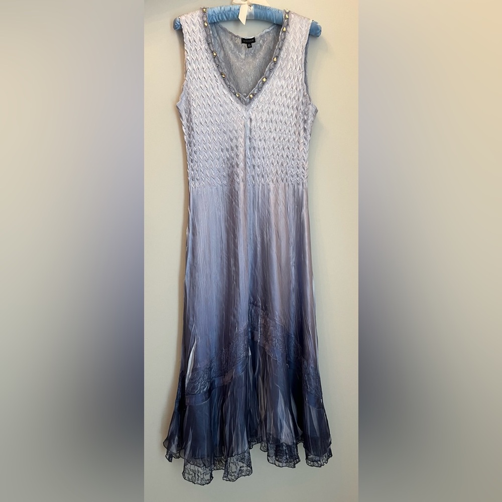 Komarov Blue Silver Mother Of The Bride Dress Jewelled Neckline & Jacket Size XL